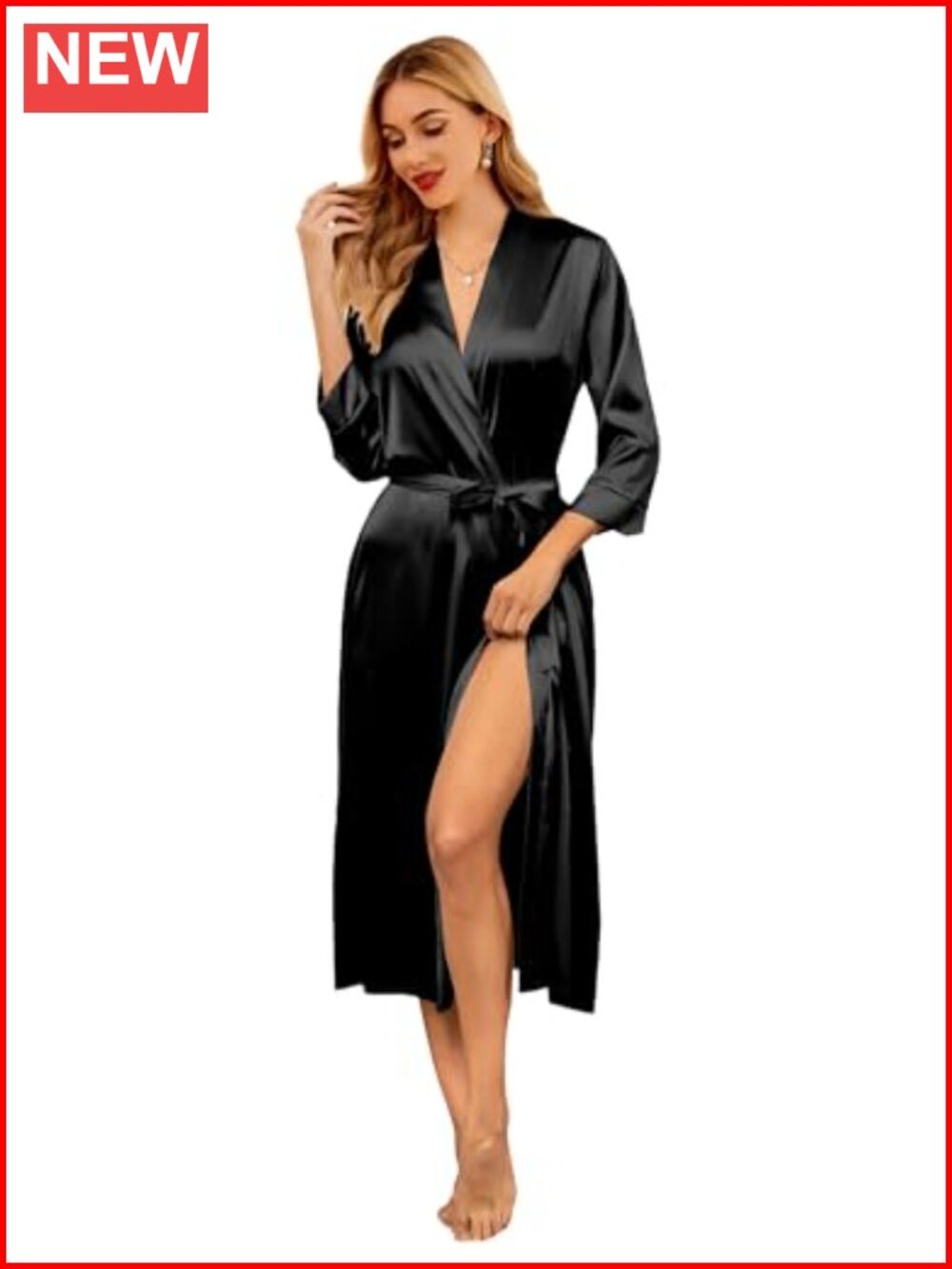 Satin Robe Long Kimono Bridesmaid Wedding Bride V-Neck Robe